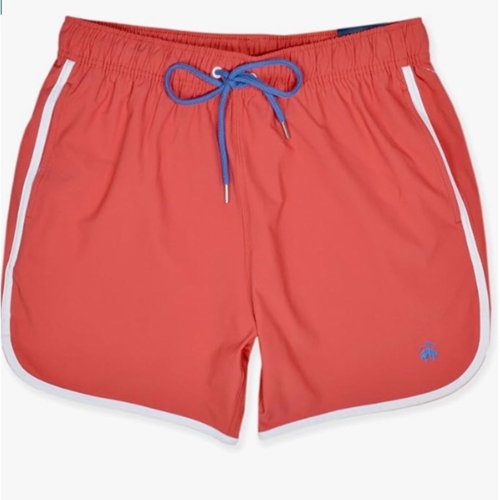Brooks Brothers Mens 5" Inseam Contrast Piping Embroidered Montauk Swim Trunks,